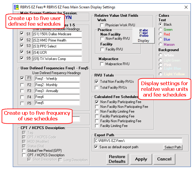 rbrvs ez-fees display