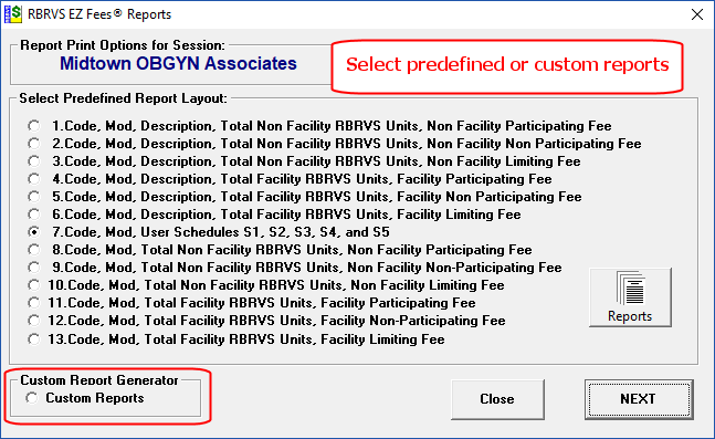 rbrvs ez-fees custom reports