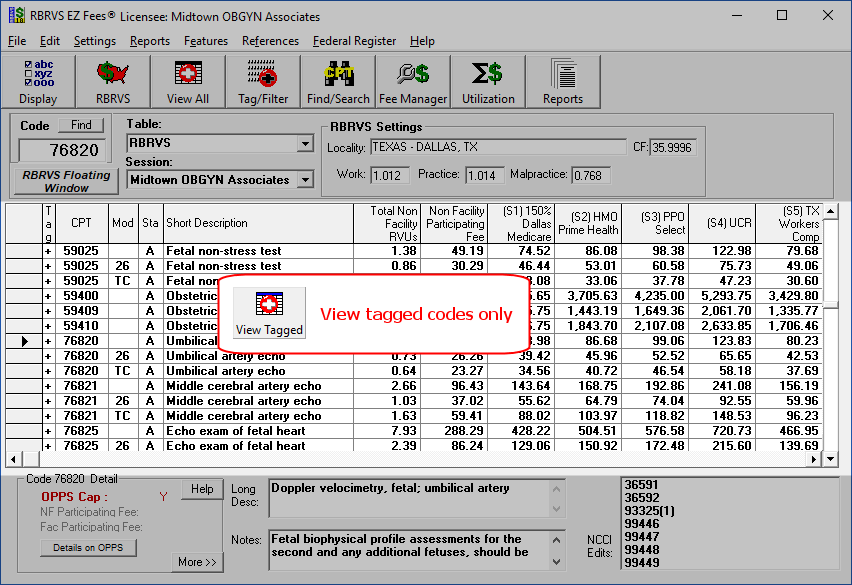 rbrvs ez-fees view tagged codes